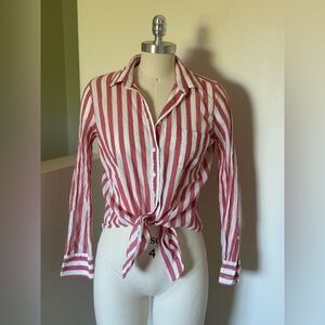 J. Crew Collar Shirt in Crinkle Cotton Red Candy Stripes Size XS